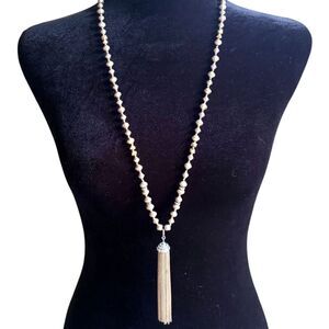Stella & Dot Milana Tassel Necklace Gold Tone Beads Long Statement Retired